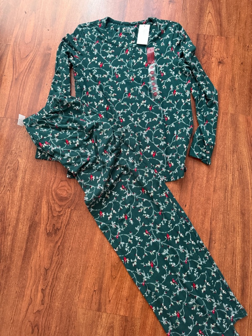 Charter Club Green Floral Long-Sleeve Pajama Set